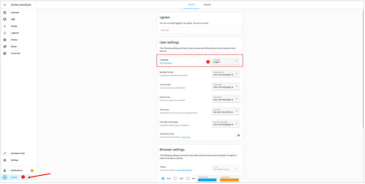 Home Assistant change language setting