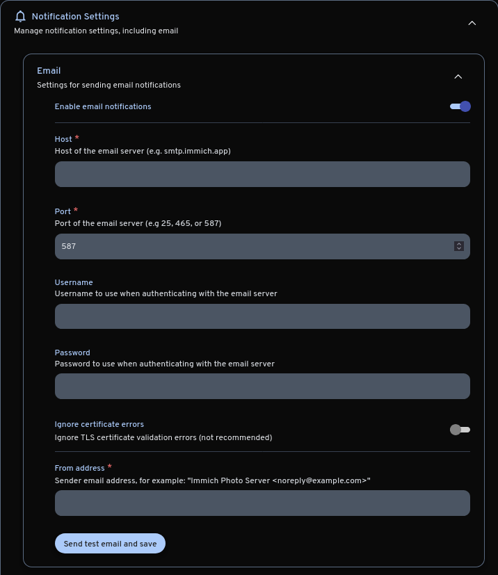Email notification settings