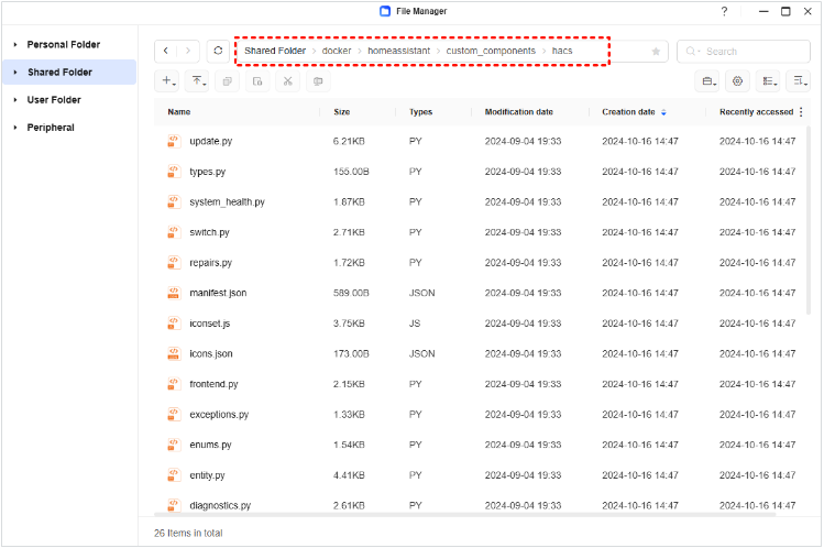 HACS extracted content