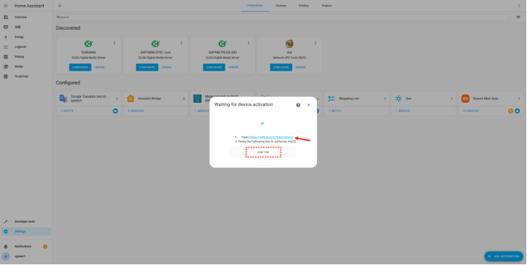 Click Github link and enter code