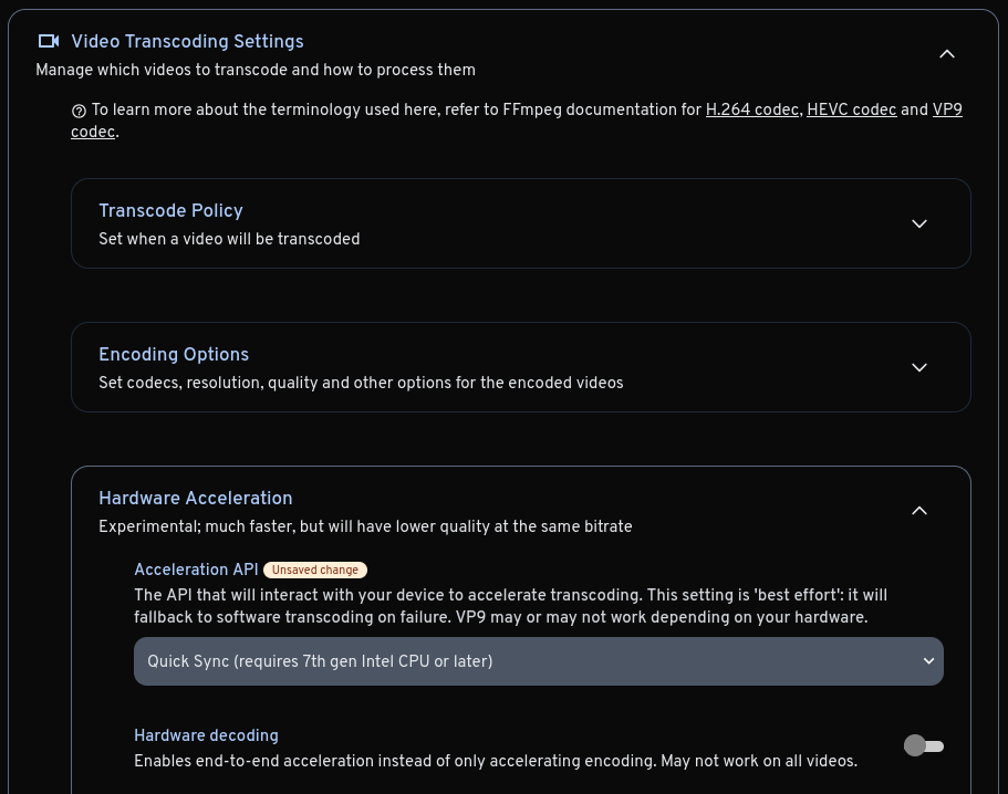 Video transcoding setting